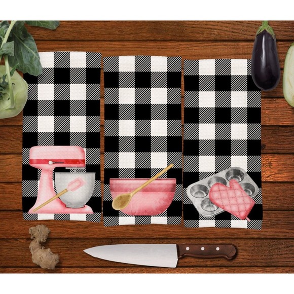 Buffalo Plaid Red baking Kitchen towel set, Dish Towels, Set of 3 - Picture 1 of 6